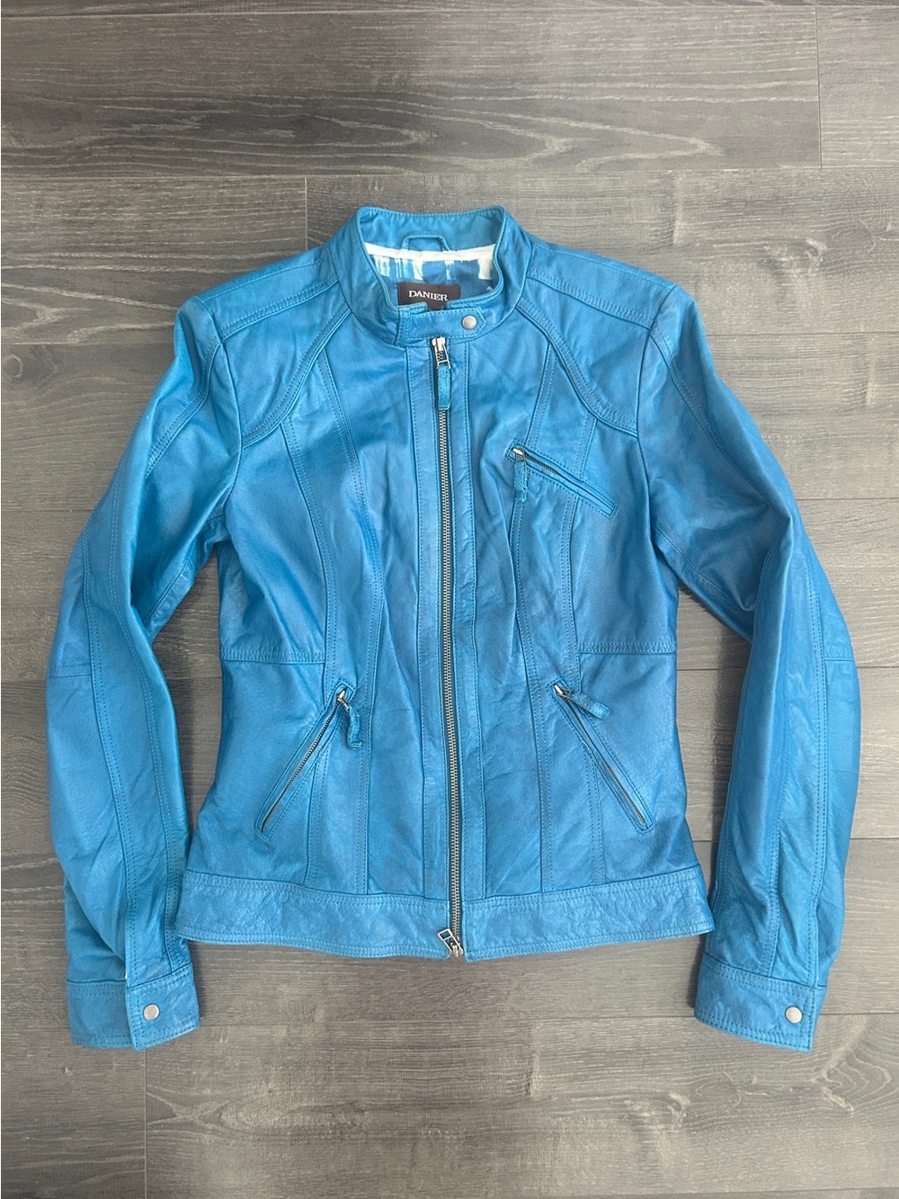 Danier Women's Turquoise Genuine Leather Moto Jacket XS Y2K Indie Sleaze